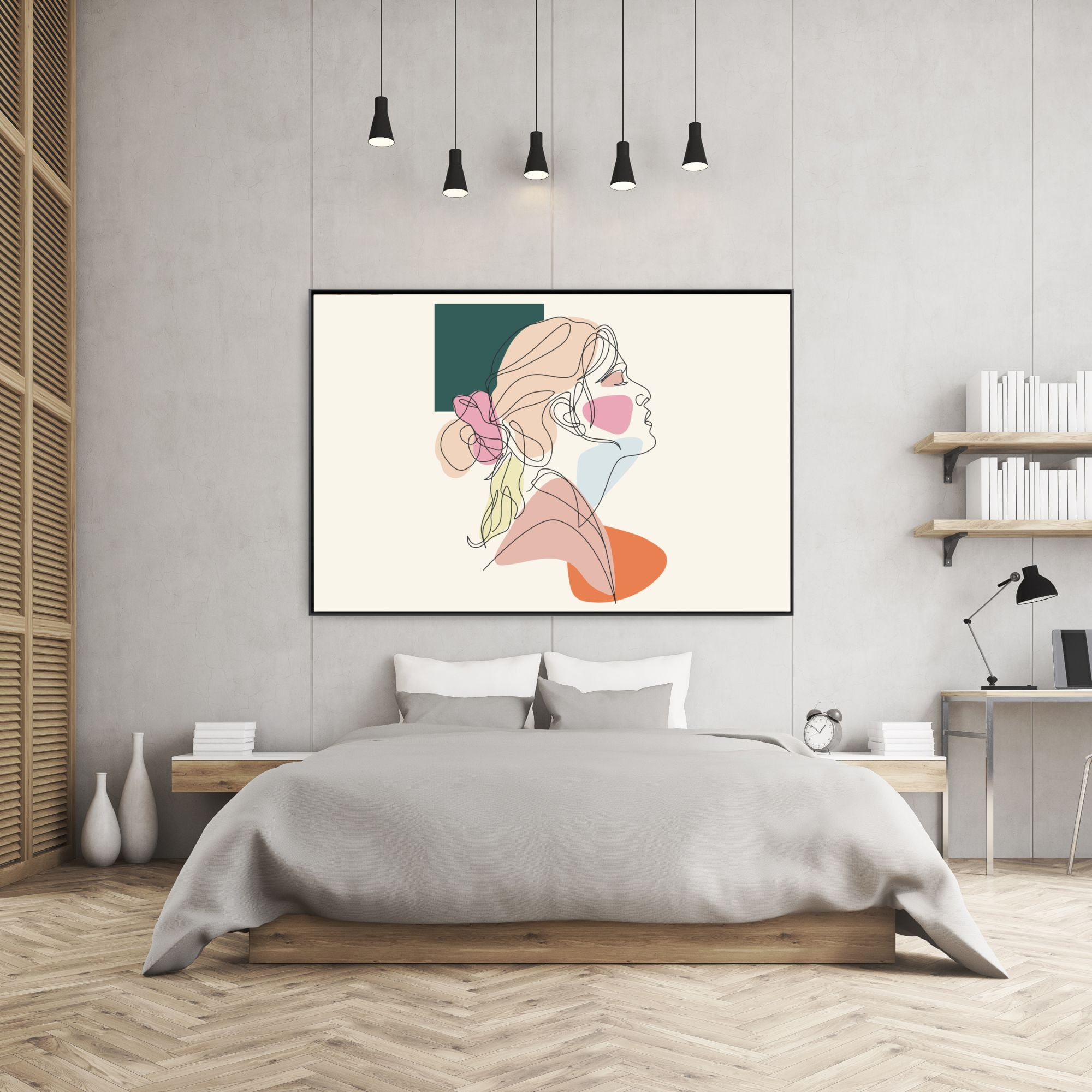 Quadro Decorativo em Canvas mulher minimalista aquarela