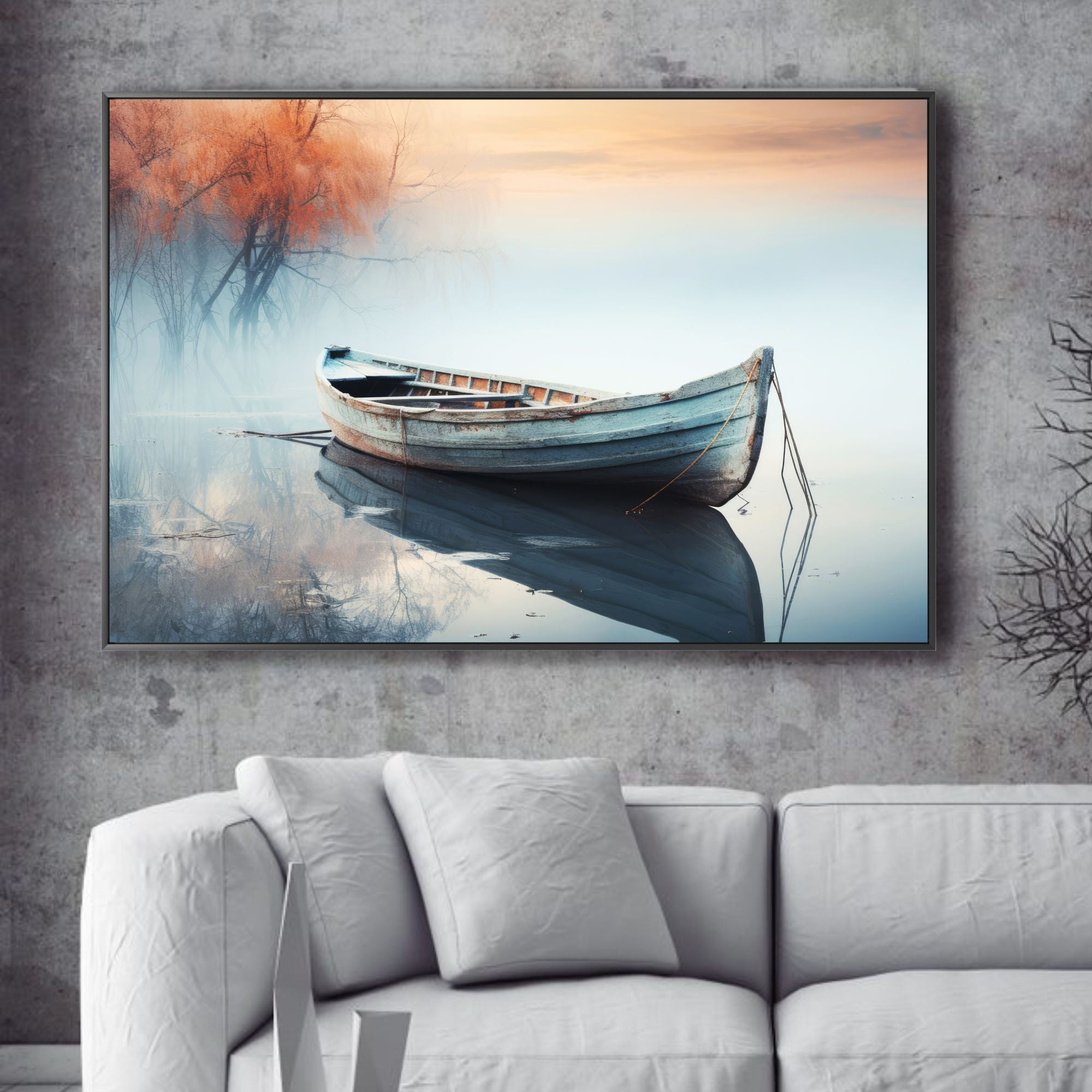 Quadro decorativo paisagem com barco 
