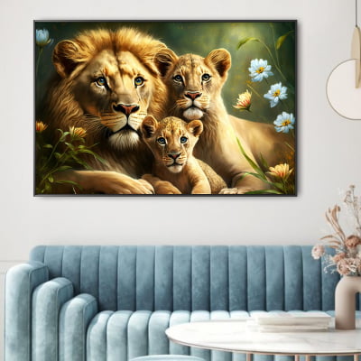 Quadro decorativo família leão 