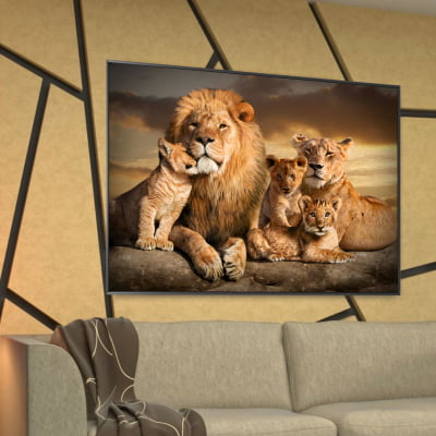 Quadro Decorativo família de leão com 3 filhotes