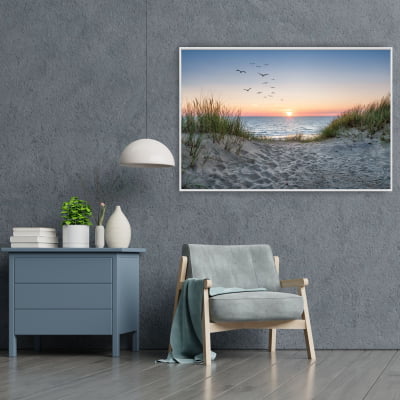 Quadro Decorativo em Canvas paisagem da praia com passaros