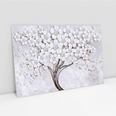 Quadro Decorativo em Canvas arte florida branca