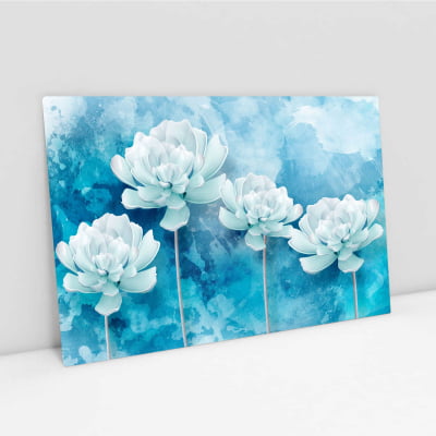 Quadro Decorativo em canvas flores brancas com fundo azul