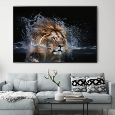 Quadro Leão decorativo entre aguas 