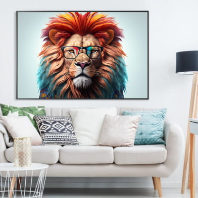 Quadro Leão usando óculos  em uma arte vetorial