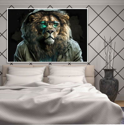 Quadro Leão com óculos uma pintura fotorrealista