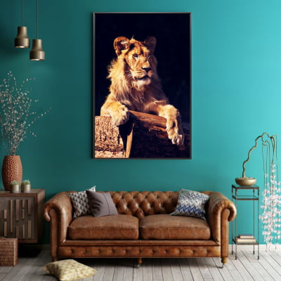 Quadro decorativo Retrato de Leão para sala escritório 
