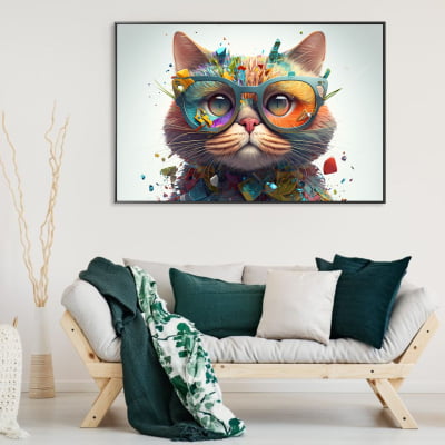 Quadro decorativo gato colorido de oculos 