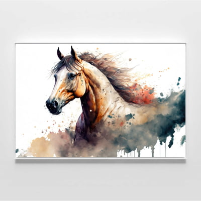 Quadro decorativo cavalo colorido aquarela abstrato 