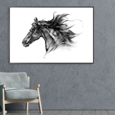 Quadro decorativo cavalo preto no galope