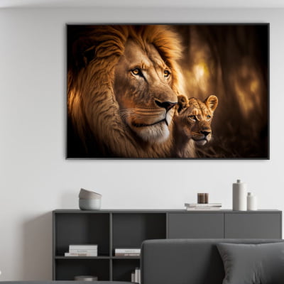 Quadro decorativo Leão e seu filhote 