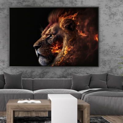 Quadro decorativo Leão em chamas