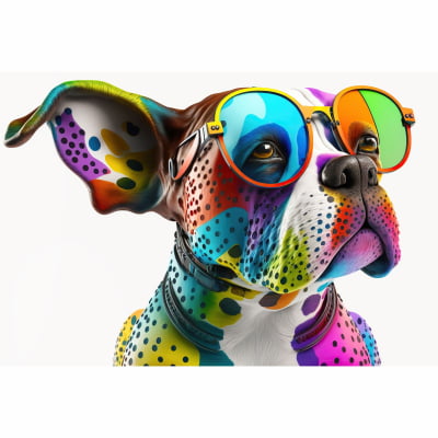 Quadro desenho de um bulldog francês usando óculos