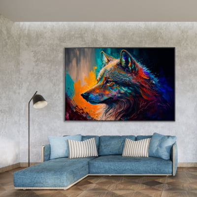 Quadro decorativo lobo colorido