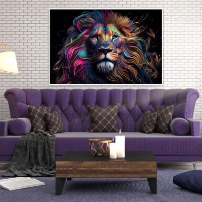 Quadro decorativo imagem de leao abstrato colorido