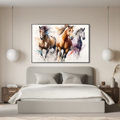 Quadro decorativo  imagem aquarela três cavalos 