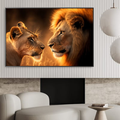 Quadro decorativo casal leões