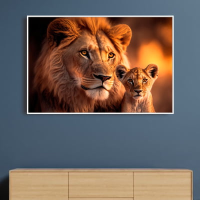 Quadro decorativo Leão pai leão filho 