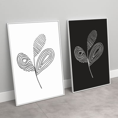 Quadros  Abstrato moderno folhagens Preto e branco
