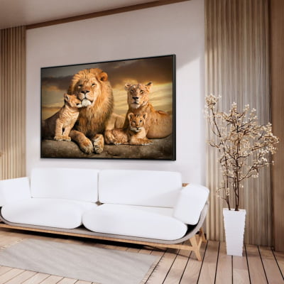 Quadro Decorativo família de leão com 2 filhotes