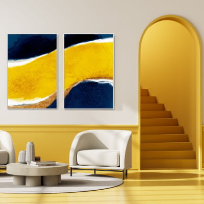 Quadros Decorativo sem Canvas Abstratos Azul e amarelo