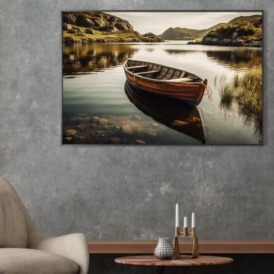 Quadro decorativo paisagem barco no lago