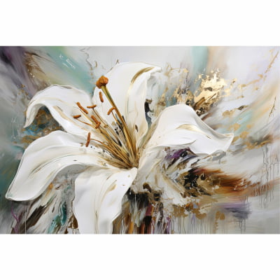 Quadro flor branca abstrata pinceladas  