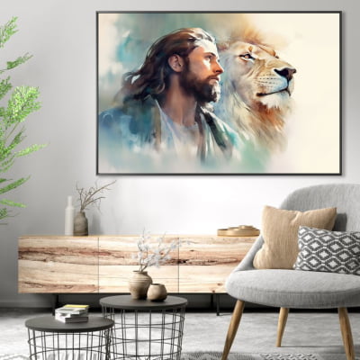 quadro decorativo Jesus  e o leao