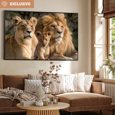 Quadro Decorativo família de leão com 1 filhotes 