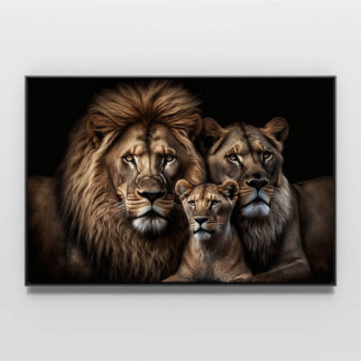 Quadro  família de leão 1 filhotes horizontal  