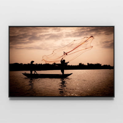quadro decorativo pescador  com tarrafa