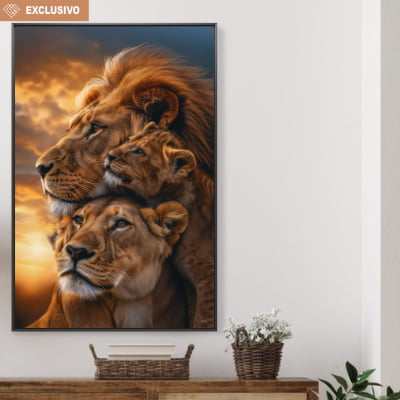 quadro decorativo exclusivo família de leão com um filhote