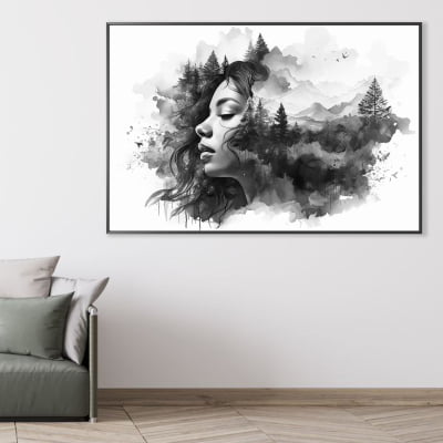 quadro  mulher abstrata preto e branco