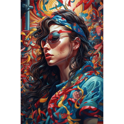 Quadro decorativo mulher abstrata  fundo colorido