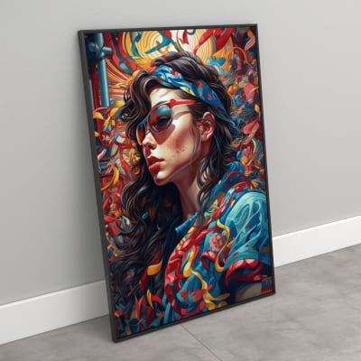 Quadro decorativo mulher abstrata  fundo colorido