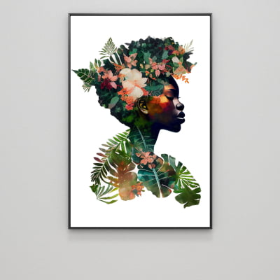 Quadro decorativo mulher arte entre folhas