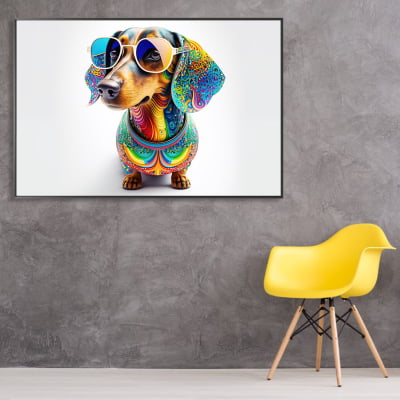 Quadro decorativo cachorro colorful dog
