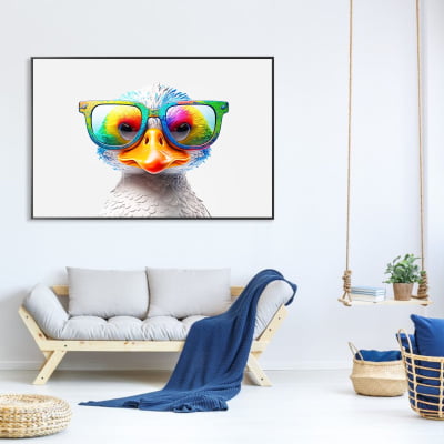 Quadro decorativo pato usando óculos 