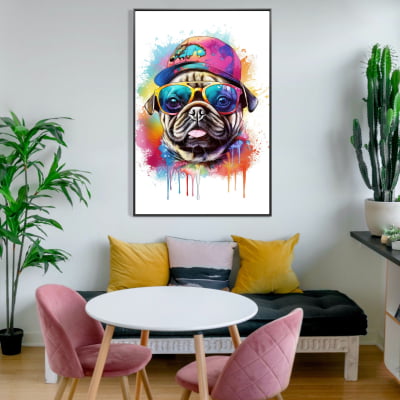 Quadro decorativo  cachorro colored dog with glasses