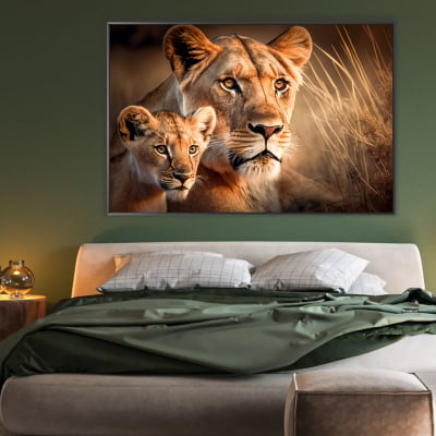 Quadro decorativo leoa e seu filhote 