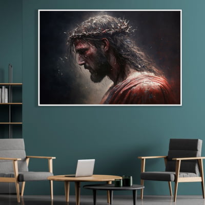 Quadro abstrato  Jesus  com coroa de espinhos 