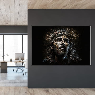 Quadro decorativo Jesus e a coroa de espinhos com fundo preto