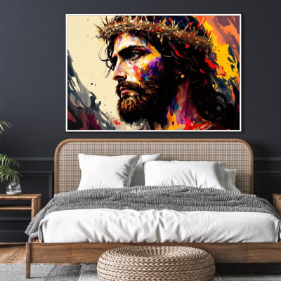 Quadro decorativo Jesus abstrato efeito pinceladas